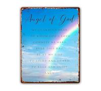 RUAJOGYNVM Infant Divine Watcher Petition Antique Metal Tin Sign For Baptism Room Sunday School Wall Decoration Inspirational 8 X 12 inch