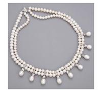 RUAJOGYNVM Joyería 17.5 "2 filas de agua dulce collar de perlas blancas joyería