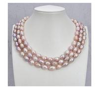 RUAJOGYNVM Joyería 18 "12 MM 3 hebras collar de perlas de arroz púrpura