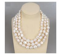 RUAJOGYNVM Joyería 18 "3 hebras 11x15 mm collar de perlas barrocas blancas naturales clásico for mujeres