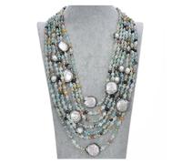 RUAJOGYNVM Joyería 22''-30" 7 hebras facetadas redondas amazonita collar de perlas blancas for mujeres