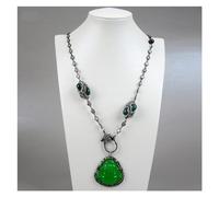 RUAJOGYNVM Joyería 26 '' Ágata verde Collar de cadena de perlas negras Colgante de Buda de jade de piedra verde