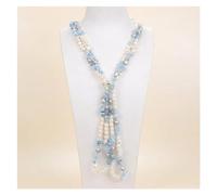 RUAJOGYNVM Joyería 93 "perla barroca blanca de agua dulce aguamarina azul auténtica Chips collar largo joyería hecha a mano regalo