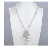 RUAJOGYNVM Joyería Collar de perlas de agua dulce de arroz Perla de concha de mar Pave Collar con colgante de hoja for mujer