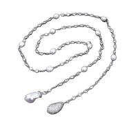 RUAJOGYNVM Joyería Collar largo de cadena chapada en oro con perla Keshi blanca de 49"