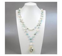 RUAJOGYNVM Joyería Collar Llamativo de Perlas de Agua Dulce de Arroz Azul Collar con Colgante de Cuentas de 21"
