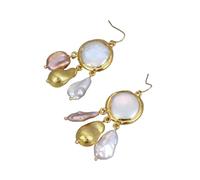 RUAJOGYNVM Joyería Cultivada Moneda Blanca Perla Color Oro Plateado Púrpura Keshi Perla Cuelga Los Pendientes Del Gancho for Las Mujeres