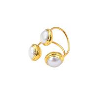 RUAJOGYNVM Joyería de perlas naturales de agua dulce con bisel de Color dorado, anillos de dedo de perlas pequeñas for mujer, regalo ajustable for mujer