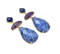 RUAJOGYNVM Joyería Piedra Sodalitas Azules Naturales Amatistas Púrpuras Pendientes Clásicos for Mujer
