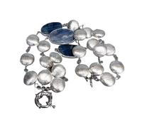 RUAJOGYNVM Kyantie azul con pulsera envolvente de cuentas cepilladas de color plateado con borde galvanizado