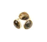 RUAJOGYNVM Labradorite With Gold color Bezel Gold Plated Adjustable Ring Women Jewelry Gifts