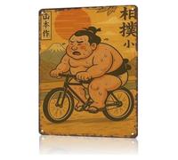 RUAJOGYNVM Novelty Vintage Sumo Cyclist Tin Sign Wall Hanging for Home Bar Game Room 8 X 12 in