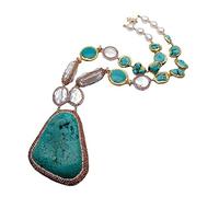RUAJOGYNVM Perla moneda blanca cultivada Perla Biwa Collar turquesa Colgante grande turquesa