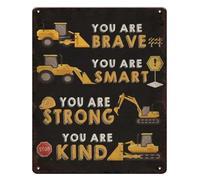 RUAJOGYNVM Playroom Metal Sign Construction Trucks You Are Brave Smart Strong Kind Boys Bedroom Decor Kid Room Toddler Wall-Art 8 X 12 in