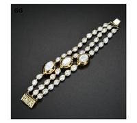 RUAJOGYNVM Pulsera de perlas Keshi blancas de agua dulce barrocas blancas cultivadas de 8 pulgadas y 3 filas for bodas clásicas hechas a mano for mujeres