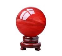 RUAJOGYNVM Red Crystal Ball, Smelting Quartz Gemstone Sphere with Wooden Stand for Healing/Divination/Chakra Balance/Yoga/Home/Office FengShui Decoration,9cm/3.5in