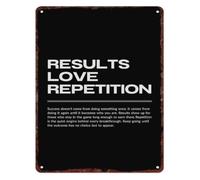 RUAJOGYNVM Results Love Repetition Inspirational Lettering Metal Sign Wall-Art for Workplace Gym Office Entryway 8 X 12 in