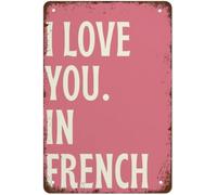 RUAJOGYNVM Retro Metal Tin Sign I Love You in French Vintage Wall-Art for Cafe Home Bar Farm 8 X 12 in