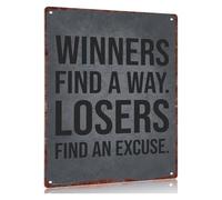 RUAJOGYNVM Retro Winning Mindset Tin Sign Losers Find An Excuse For Man Cave Garage Basement Workshop 8 X 12 inch