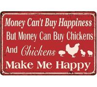 RUAJOGYNVM Vintage Chicken Coop Decor Money Cant Buy Happiness But Can Buy Chickens Aluminum Sign For Garden 8 X 12 in