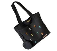 Ruarby Bolsa de lona para laptop para mujer, para clase y viajes diarios, con amplio espacio, bolso de hombro grande para libros, bolsa de hombro de lona, Black, One Size