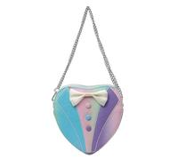 Ruarby Bolso de piel sintética con forma de corazón para mujer, con cadena, estético, divertido, pajarita, bolso cruzado pequeño con cremallera, bolso de moda, Blue, One Size