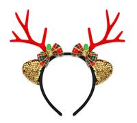 Ruarby Diademas de cuernos de reno para mujer, diadema con acento blanco para festividades de Navidad, accesorios de fiesta