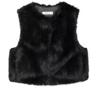 Ruarby Elegante chaleco peludo sin mangas para mujer, cálido y suave, para otoño e invierno, chaleco corto con cremallera, chaleco cálido, Negro, L