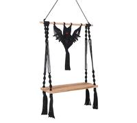 Ruarby Estante de almacenamiento de pared con forma de murciélago tejido de cuerda de algodón tejido a mano, tapiz de macramé para colgar en la pared, organizador de Halloween, estante colgante tejido