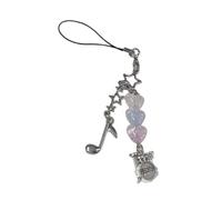 Ruarby Llavero con estilo tres tonos corazón perla tambor nota teléfono móvil colgante ornamento versátil bolso encanto para Trendsetters, tela/pluma