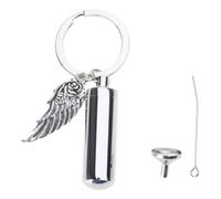 Ruarby Llavero creativo de urna de cremación para cenizas con dije de ala de ángel, cilindro de acero inoxidable para kit de relleno, llavero de cremación para cenizas, papá, abuela, hermanas, mujeres