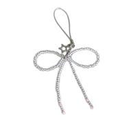 Ruarby Sweet Cool - Colgante de estrella con lazo, correa para teléfono, llavero de bolsillo, decoración para llaves, bolso, tela/plumas