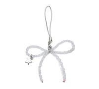 Ruarby Sweet Cool - Colgante de estrella con lazo y cuentas, correa para teléfono, llavero de bolsillo, decoración para llaves, bolso, tela/plumas