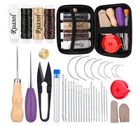 Ruasol El kit de reparación de tapicería de 38 piezas incluye hilo de coser y agujas, punzón, dedalera, alfombras, reparación de lienzo para reparación de cuero