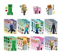 Ruayia 24 hojas de calcomanías de minero para niños, calcomanías de dibujos animados para hacer una cara, juego de manualidades de bricolaje, manualidades adecuadas para recuerdos de fiesta