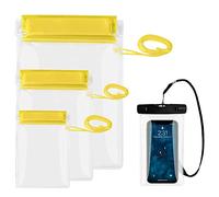 Ruayia Bolsa impermeable para teléfono móvil, protege el teléfono/dinero/tarjeta/llaves, ideal para natación, rafting, kayak, canotaje, camping, senderismo, pesca, amarillo, 3 unidades, Bolsa de playa