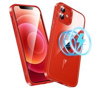 Ruayia Funda para iPhone 12/12 Pro, Compatible con Magsafe, Funda Trasera Dura Magnética de Absorción + Parachoques de TPU Antigolpes- 6.1 Pulgadas, Rojo