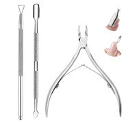 Ruayia Juego de 3 pinzas para cutículas, cortacutículas con removedor de cutículas, empujador de cutículas de acero inoxidable y alicates para cutículas y raspador de uñas, herramienta para manicura y
