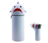 Ruayia Kawaii Estuche para lápices, de silicona suave, 2 en 1, diseño de tiburón gris, bonito estuche para lápices, para niñas y niños, para guardar artículos de papelería (tiburón gris), Tiburón gris