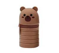 Ruayia Kawaii Estuche para niñas con cremallera, estuche de pie para niñas, de silicona suave, soporte para lápices de mesa, estuche escolar, Marrón plegable, Bear-Foldable, Organizador de maletas