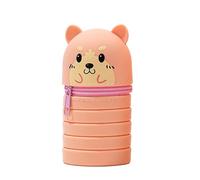 Ruayia Kawaii Estuche para niñas con cremallera, estuche de pie para niñas, de silicona suave, soporte para lápices de mesa, estuche escolar, Naranja-plegable, Doggy-Foldable, Organizador de maletas