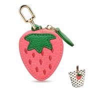 Ruayia Mini Münzbeutel Bag Charm,Coin Purse,Fruit Bag Charms,süßer Leder Taschenanhänger Schlüsseletui Damen für Frauen Mädchen Rucksäcke Geldbörse Handtaschen Weihnachten, Rosa., Colgante de fresa