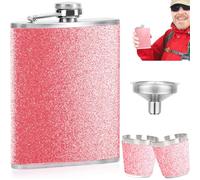 Ruayia Petaca de acero inoxidable de 240 ml, color rosa brillante, con 2 vasos de chupito, portátil, para hombres y mujeres, para whisky, ron y vodka, para viajes, fiestas, camping, color rosa claro