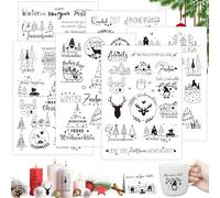 Rub On Sticker Navidad, 6 piezas Easy Rub Ons, película divertida para Raysin Keraflott, muebles de cristal de madera, transferencia adhesivos DIY decoración Feliz Navidad