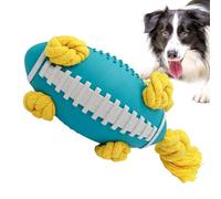 Rubber Dog Rugby Ball Toy - Durable Tug Rope & Cleansing Textured Ball | Heavy-Duty Natural Rubber Rugby Shape, Integrated Multi-Knot Tug-of-War Ropes, Care Nubs for Teeth Cleaning, I