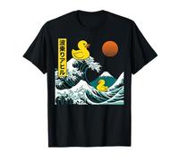 Rubber Duck Surfing Japanese Anime Great Wave Retro Duckie Camiseta