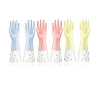 Rubber Gloves 3 pares de guantes limpieza for lavavajillas, goma reutilizables, antideslizantes, for lavandería, cocina, jardinería, hogar para todo tipo de tareas de limpieza(Random Color 42cm)