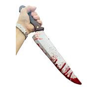Rubber Johnnies Cuchillo de carnicero sangriento, caja fuerte, 46 cm de largo, mango marrón, armas de Halloween, accesorio de película, Myers falsos