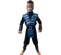 Rubber Johnnies Disfraz de ninja kombat, azul, impresión 3D, disfraz de Mortal, Deluxe, para niños, Halloween, 8-10 años