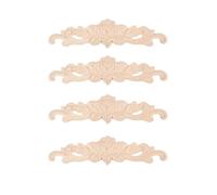 Rubber Wood Carved Onlay Applique Center Flower Long Applique for Door Cabinet Bed Unpainted Decor European Style BurlyWood 7x30x0.7cm